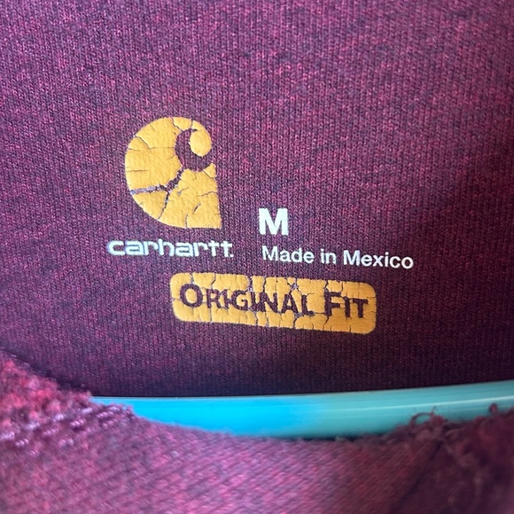 Carhartt Men's Burgundy Hoodie with Orange Logo - Picture 4 of 5